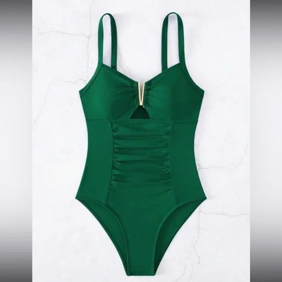 Colorful Cut out Adjustable Straps Ruched Monokini One Piece Swimsuit - Picture 3 of 14